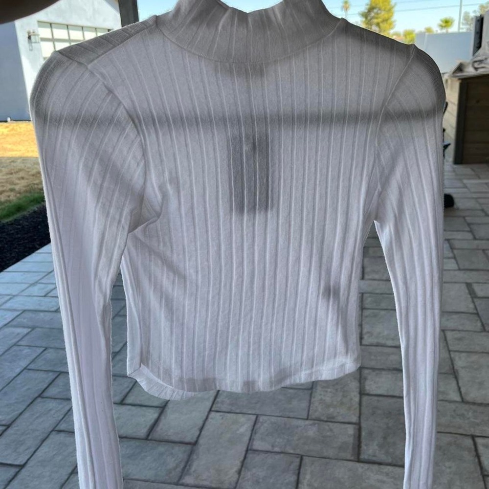 White Ribbed Mock Neck Crop Top Zenana Y2K Layering Fitted NWT